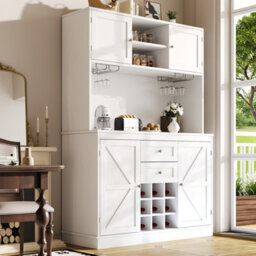 Matteo Tall Kitchen Sideboard Cabinet With Wine Rack, Adjustable Shelves, 4 Doors & 2 Drawers - White Rustic