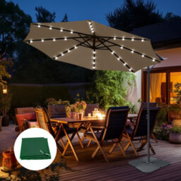 Sundaze 3M Taupe Led Garden Banana Parasol Cantilever Umbrella Patio Hanging , Base & Weather Protective Cover - thumbnail 1