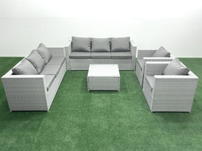 Fimous Outdoor Rattan Sofa Garden Furniture Set 2 Armchairs Square Coffee Table Light Grey - image 1