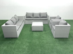 Fimous Outdoor Rattan Sofa Garden Furniture Set 2 Armchairs Square Coffee Table Light Grey - thumbnail 2