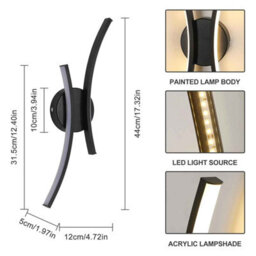 Led Wall Light 12W, 40Cm Modern Curved Acrylic Lamp, Warm White 3000K For Living Room - thumbnail 2
