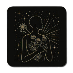 Benjamin Tate Design Gold Line Art Placemat And Coaster Set On Black With Wood Bottom Floral Motif Set Of 12 Exclusive Collection - thumbnail 3