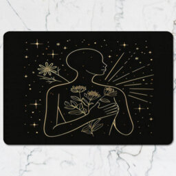 Benjamin Tate Design Gold Line Art Placemat And Coaster Set On Black With Wood Bottom Floral Motif Set Of 12 Exclusive Collection - thumbnail 2