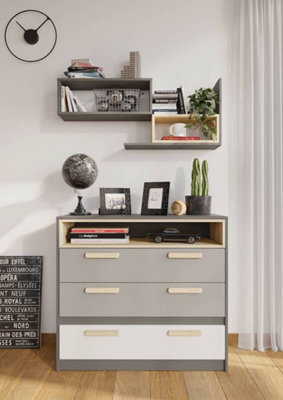 Arte Pok Children's Chest Of Drawers (H)900mm (W)1000mm (D)400mm - Grey & White Functional Storage Furniture - image 1