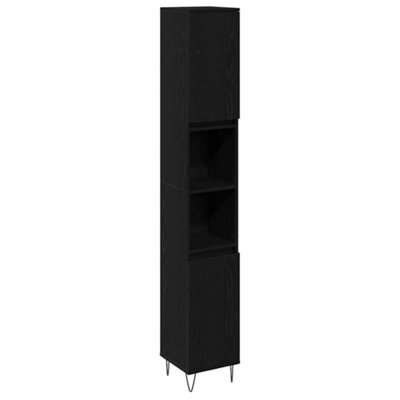 Berkfield Modern Bathroom Cabinet Black Oak 30X30X190 Cm Engineered Wood - image 1