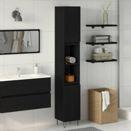Berkfield Modern Bathroom Cabinet Black Oak 30X30X190 Cm Engineered Wood - thumbnail 2