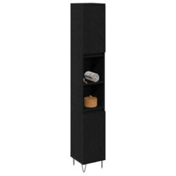 Berkfield Modern Bathroom Cabinet Black Oak 30X30X190 Cm Engineered Wood - thumbnail 3