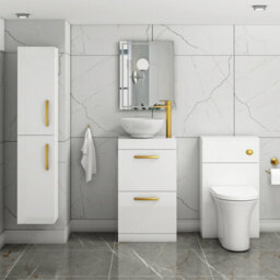 Royal Bathrooms 500mm Floor Standing Vanity Unit 2 Drawer Gloss White & Countertop Basin - Breeze With Brushed Brass Handle - thumbnail 2
