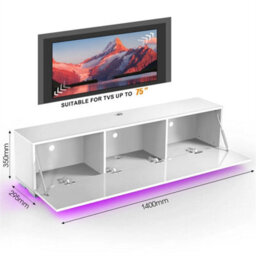 140Cm High Gloss Wall Mounted Floating Tv Unit With Led - thumbnail 2