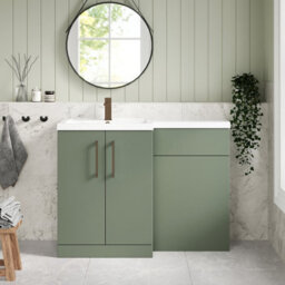 Balterley Left-Hand Bathroom Vanity And Wc Unit Combination With Basin - 1100mm - Satin Green With Brushed Bronze Handles - thumbnail 2