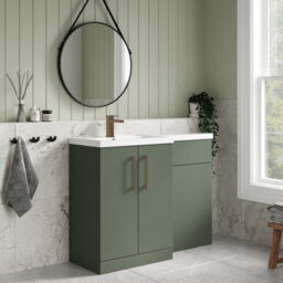 Balterley Left-Hand Bathroom Vanity And Wc Unit Combination With Basin - 1100mm - Satin Green With Brushed Bronze Handles - thumbnail 4