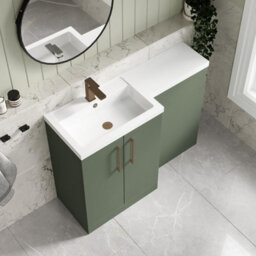 Balterley Left-Hand Bathroom Vanity And Wc Unit Combination With Basin - 1100mm - Satin Green With Brushed Bronze Handles - thumbnail 3