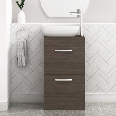Royal Bathrooms 500mm Floor Standing Vanity Unit 2 Drawer Grey Elm & Countertop Basin - Elva - image 1