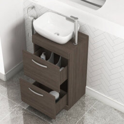 Royal Bathrooms 500mm Floor Standing Vanity Unit 2 Drawer Grey Elm & Countertop Basin - Elva - thumbnail 3
