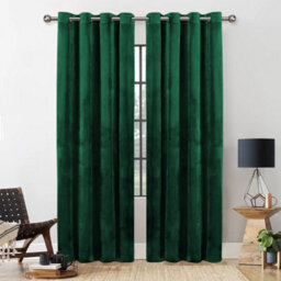 Ameha Emerald Green Velvet Curtains 66X90 Inches Eyelet Blackout Thermal Insulated Window Curtain Pair For Living Room Bedroom - thumbnail 5
