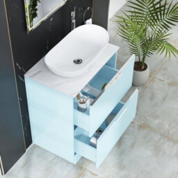 Royal Bathrooms Evora 700mm Powder Blue Fluted Floor Standing Countertop Vanity Unit 2 Drawer With Cesar Basin - thumbnail 3