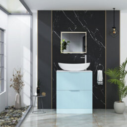 Royal Bathrooms Evora 700mm Powder Blue Fluted Floor Standing Countertop Vanity Unit 2 Drawer With Cesar Basin - thumbnail 2