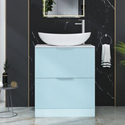 Royal Bathrooms Evora 700mm Powder Blue Fluted Floor Standing Countertop Vanity Unit 2 Drawer With Cesar Basin - thumbnail 1