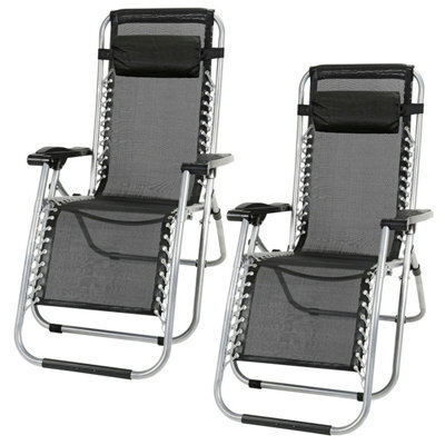 Taylor & Brown 2X Textoline Reclining Garden Chair Beach Sun Lounger Recliner Chairs In Black Weatherproof Textoline - image 1