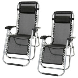 Taylor & Brown 2X Textoline Reclining Garden Chair Beach Sun Lounger Recliner Chairs In Black Weatherproof Textoline - thumbnail 1