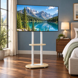 Aesome White Mobile Tv Floor Stand For 40-75 Inch Tvs, Height Adjustable With Hidden Wheels, Shelf, 60Kg Capacity - thumbnail 1