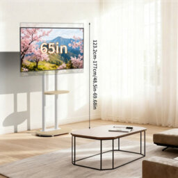 Aesome White Mobile Tv Floor Stand For 40-75 Inch Tvs, Height Adjustable With Hidden Wheels, Shelf, 60Kg Capacity - thumbnail 3