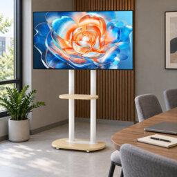 Aesome White Mobile Tv Floor Stand For 40-75 Inch Tvs, Height Adjustable With Hidden Wheels, Shelf, 60Kg Capacity - thumbnail 9