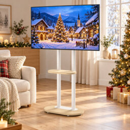 Aesome White Mobile Tv Floor Stand For 40-75 Inch Tvs, Height Adjustable With Hidden Wheels, Shelf, 60Kg Capacity - thumbnail 8