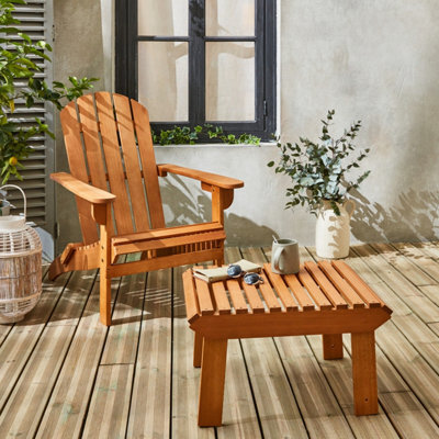 Sweeek - Wooden Retro Garden Deck Chair With Side Table Natural 69X139.2X90 Cm - Adirondack Salamanca - image 1