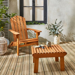 Sweeek - Foldable Wooden Retro Garden Deck Chair With Side Table Adirondack Salamanca Natural 69X139.2X90 Cm - thumbnail 6