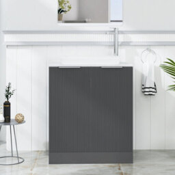 Royal Bathrooms Evora 700mm Graphite Grey Fluted Floor Standing Countertop Vanity Unit 2 Door With Qubix Basin - thumbnail 1