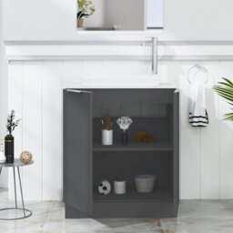 Royal Bathrooms Evora 700mm Graphite Grey Fluted Floor Standing Countertop Vanity Unit 2 Door With Qubix Basin - thumbnail 3