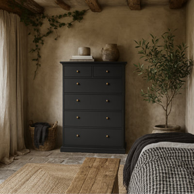 Wyld Haus Osaka Farmhouse Tall Chest Of Drawers Dark Grey 6-Drawer Soft-Close - image 1