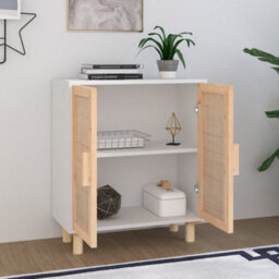Berkfield Sideboard White 60X30X70 Cm Solid Wood Pine And Natural Rattan - thumbnail 3