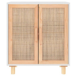 Berkfield Sideboard White 60X30X70 Cm Solid Wood Pine And Natural Rattan - thumbnail 4