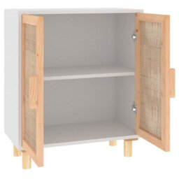 Berkfield Sideboard White 60X30X70 Cm Solid Wood Pine And Natural Rattan - thumbnail 5