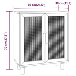 Berkfield Sideboard White 60X30X70 Cm Solid Wood Pine And Natural Rattan - thumbnail 8