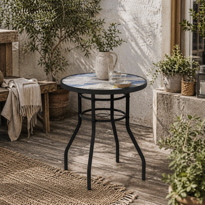 Wyld Haus Bahavi 60Cm Multicolour Tempered Glass Top Round Bistro Table - Powder-Coated Steel Frame - image 1