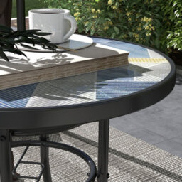 Wyld Haus Bahavi 60Cm Multicolour Tempered Glass Top Round Bistro Table - Powder-Coated Steel Frame - thumbnail 9