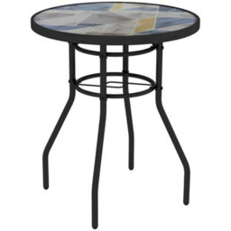Wyld Haus Bahavi 60Cm Multicolour Tempered Glass Top Round Bistro Table - Powder-Coated Steel Frame - thumbnail 2