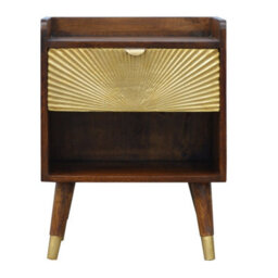 Wyld Haus Merano Gold Drawer Bedside Table With Chestnut Finish And Brass-Plated Drawer - thumbnail 2