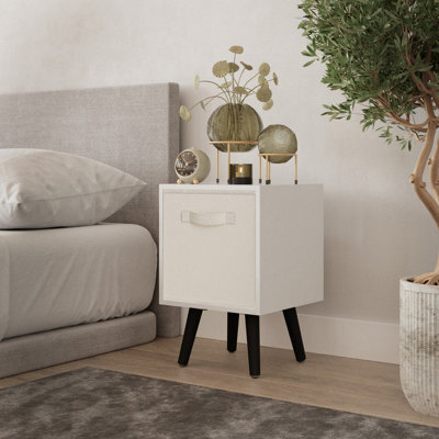 Urbn-Living Urbnliving 51Cm Height White Wooden Cube Storage Bookcase Black Legs Cream Colour Inserts - image 1
