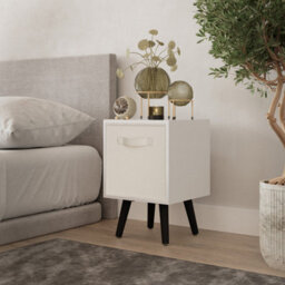 Urbn-Living Urbnliving 51Cm Height White Wooden Cube Storage Bookcase Black Legs Cream Colour Inserts