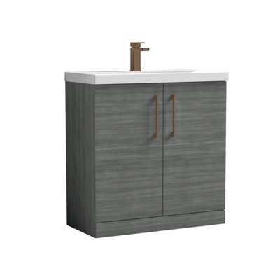 Balterley Bramshall Contemporary Bathroom Floor Standing 2-Door Vanity Unit & Mid-Edge Basin, Anthracite Woodgrain, 800mm - image 1