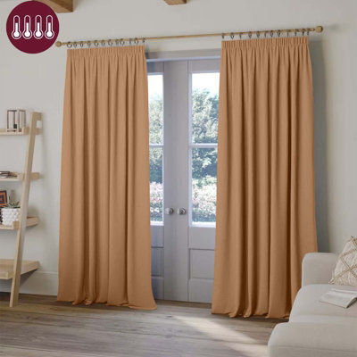 Oxford Homeware Plain Beige 230Gsm Blackout Curtain Thermal Insulated Pencil Pleat Ready Made Curtain Pair (W)168Cmx(L)183Cm - image 1