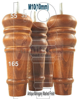 L&F 4 Replacement Furniture Feet Antique Mahogany Wash Turned Wooden Legs 165mm High Settee Chairs Sofas Footstools M10 (10mm) - image 1