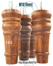 L&F 4 Replacement Furniture Feet Antique Mahogany Wash Turned Wooden Legs 165mm High Settee Chairs Sofas Footstools M10 (10mm)