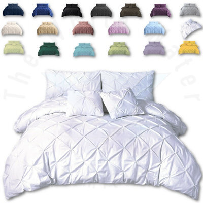 TheWhiteWater Limited Pintuck Duvet Cover Set + Matching Pillowcases, Hand Stitches Quilt Bedding Set - White - image 1