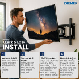 DIEMER Tv Wall Bracket For 40-80 Inch Tvs, Heavy-Duty Swivel & Tilt Tv Mount With Dual Arms, Holds Up To 50Kg, Max Vesa: 600X400 - thumbnail 5