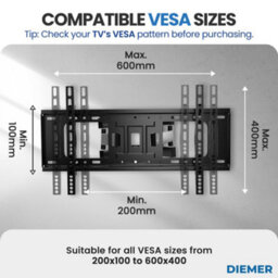 DIEMER Tv Wall Bracket For 40-80 Inch Tvs, Heavy-Duty Swivel & Tilt Tv Mount With Dual Arms, Holds Up To 50Kg, Max Vesa: 600X400 - thumbnail 6